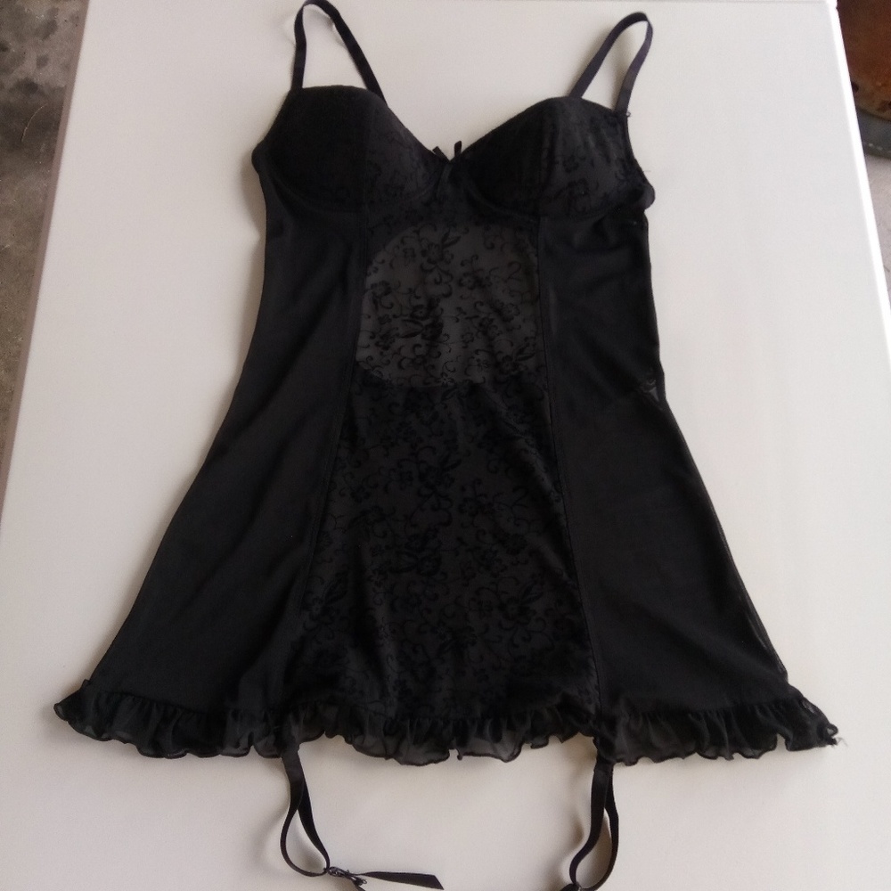 🆕 Basic Universal Cut Out Floral Black Sheer Teddy Lingerie